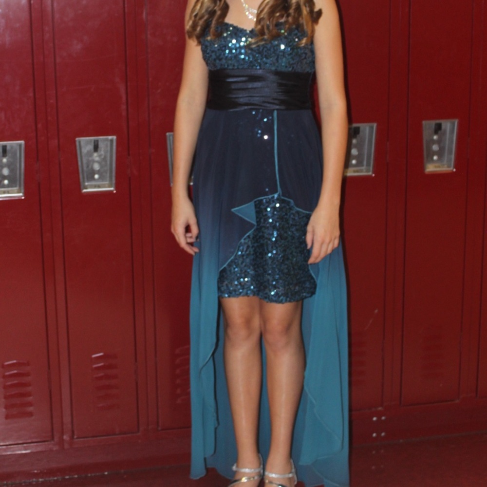 High/low strapless homecoming dress